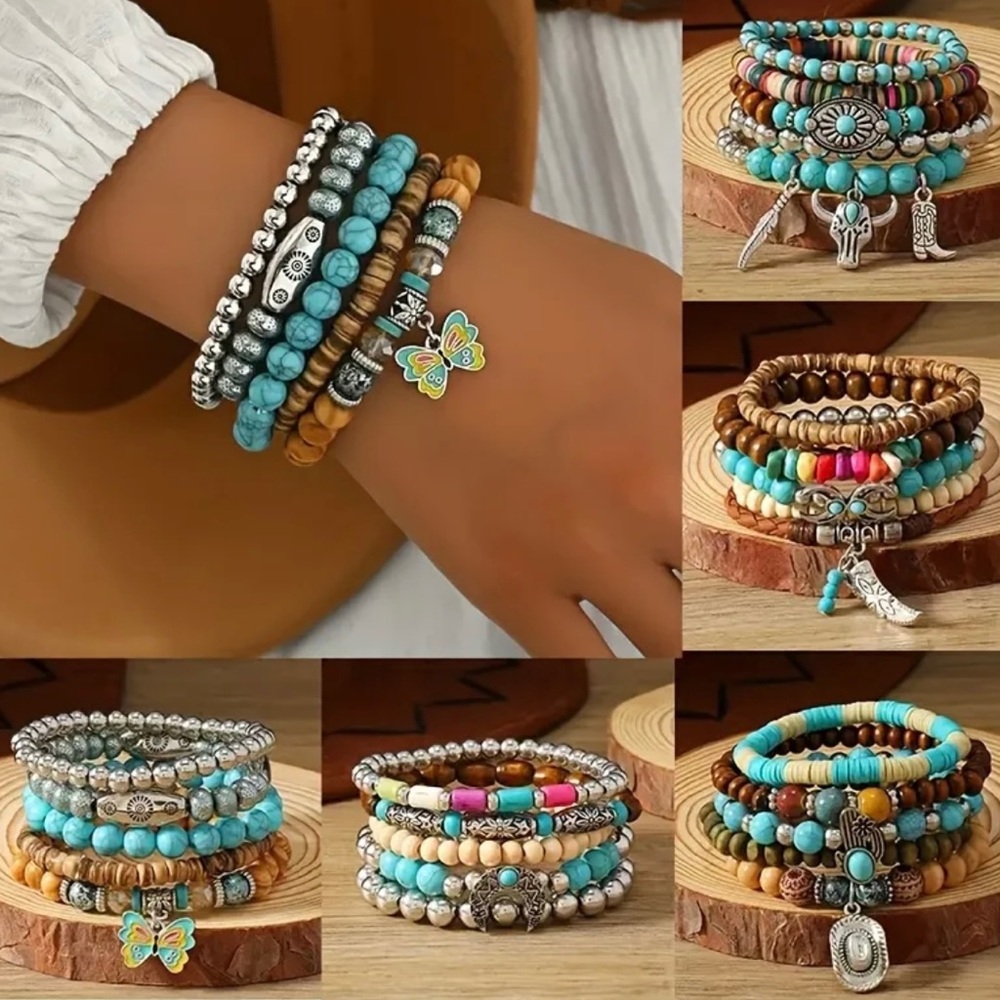 🔴 5 for $10 ONE Elegant Bluish Gray Wooden Beaded Bracelet - Picture 4 of 16
